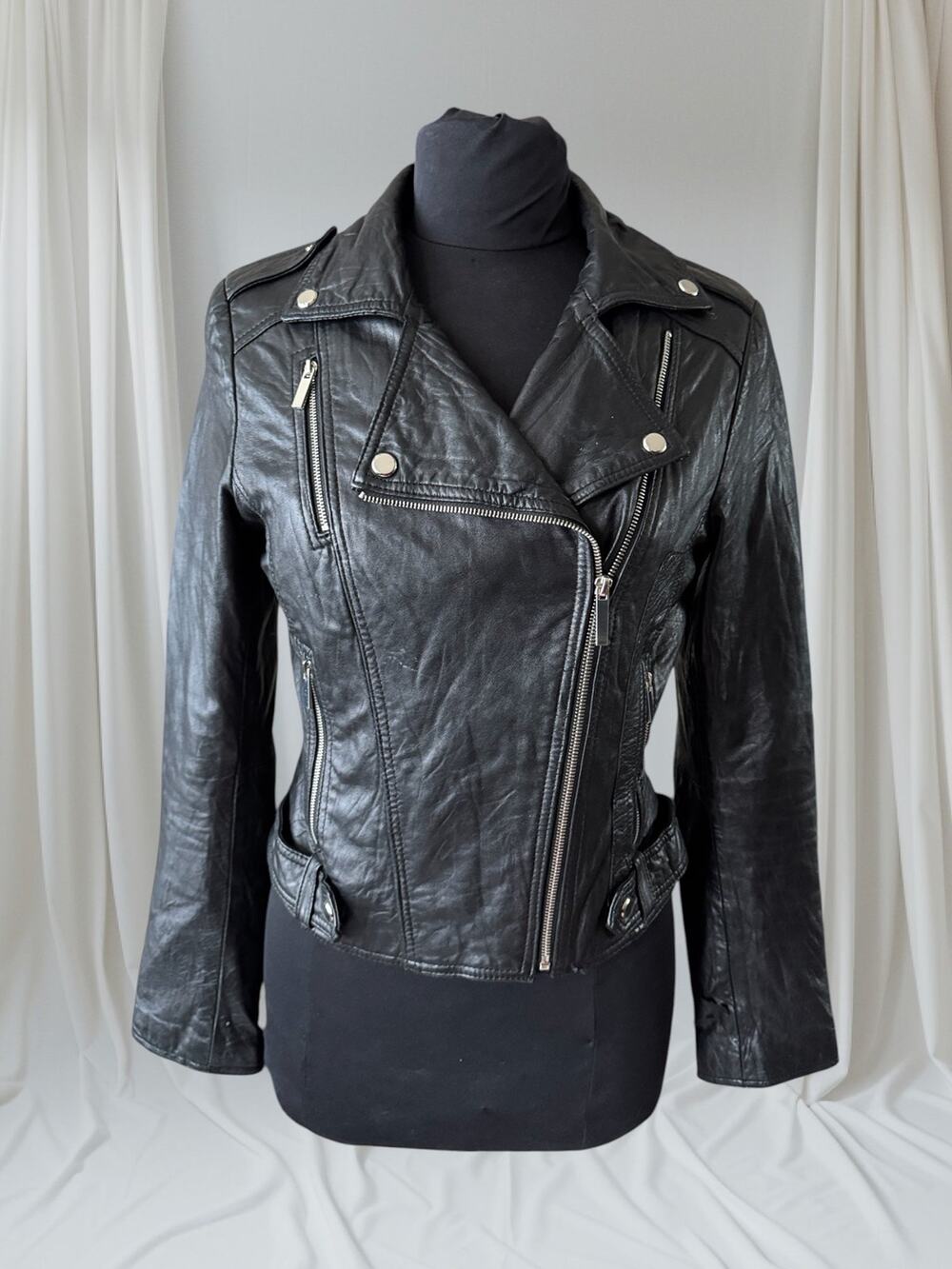 Women's Lambskin Leather Motorcycle Jacket, S